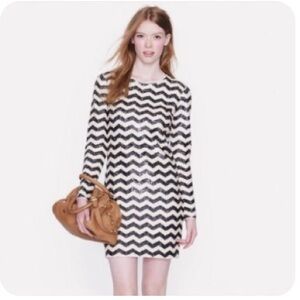 J. Crew Black and White Chevron Long Sleeve Dress